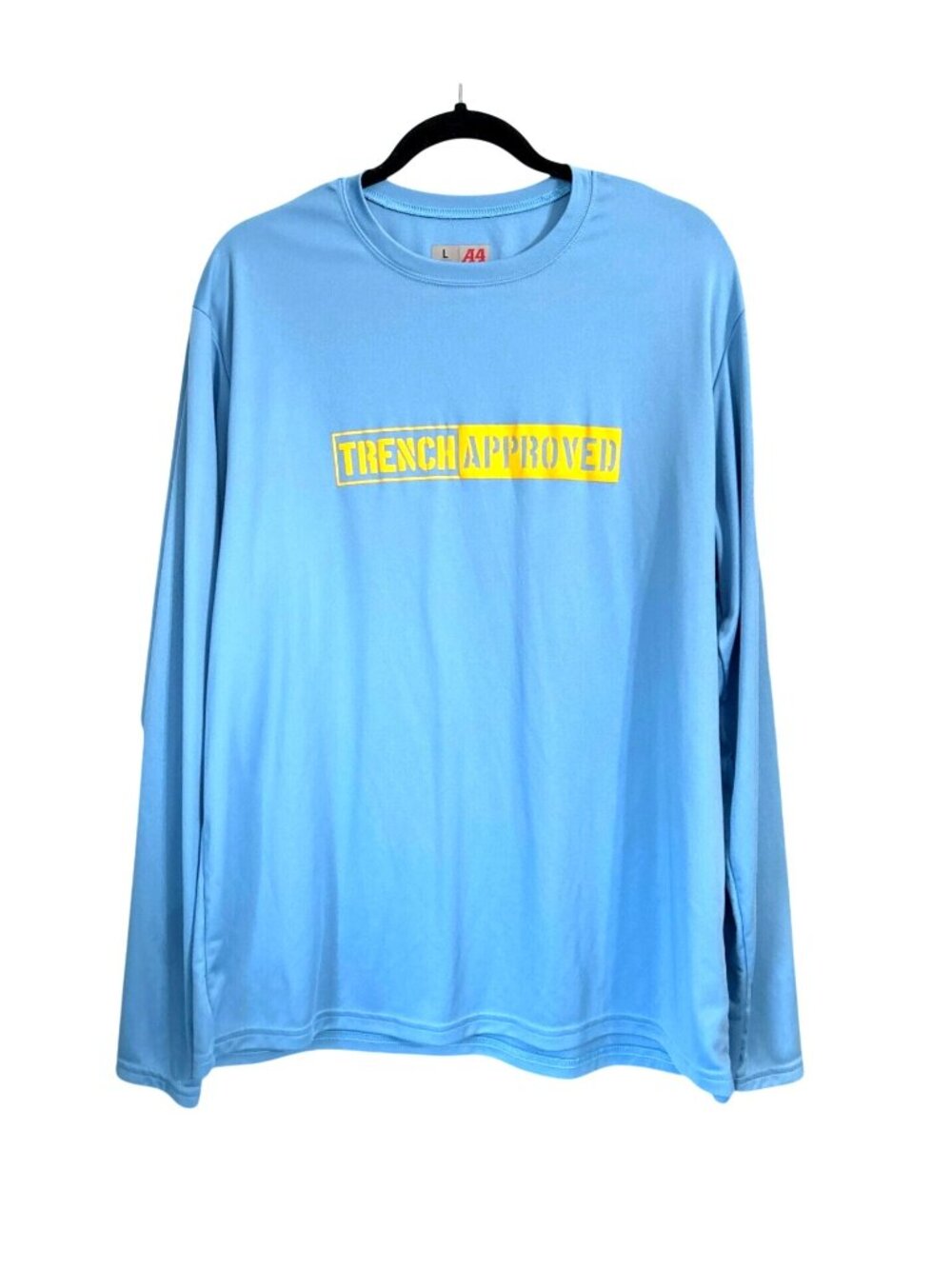 A4 "Trench Approved" Long Sleeve Light Blue T-Shirt L